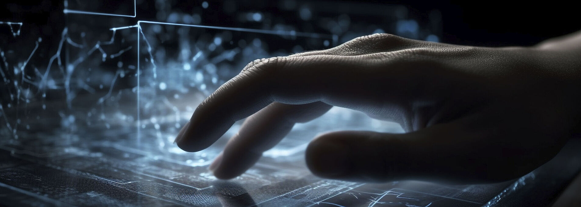 Person typing on a futuristic glowing ai-generated computer.
