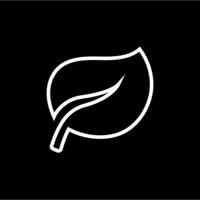 White pictogram of a leaf on black background.