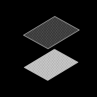 White pictogram of two overlapping diamonds on black background.
