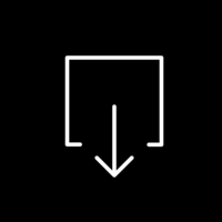 White pictogram of a square with an arrow breaking out downward on a black background.