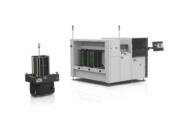 Laser Maschine und Transportmodul.