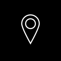 White pictogram of a pin on black background.