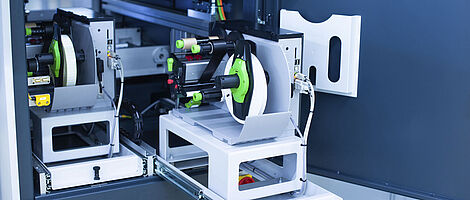Interior view of a laser label machine.