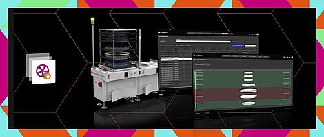 Operating a machine next to two screens.