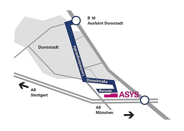 Anfahrtsskizze zum ASYS Headquarter
