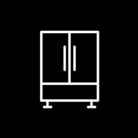 White pictogram of a cabinet on black background.