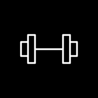 White pictogram of a dumbbell on black background.