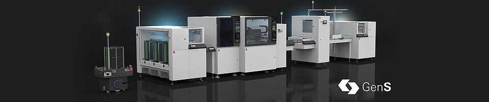 Modern machine line on a black background.