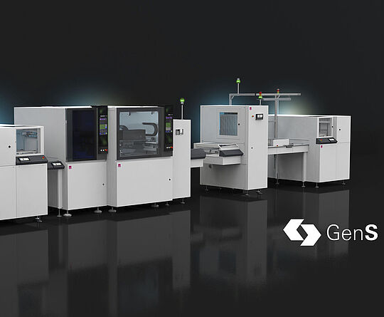 Modern machine line on a black background.