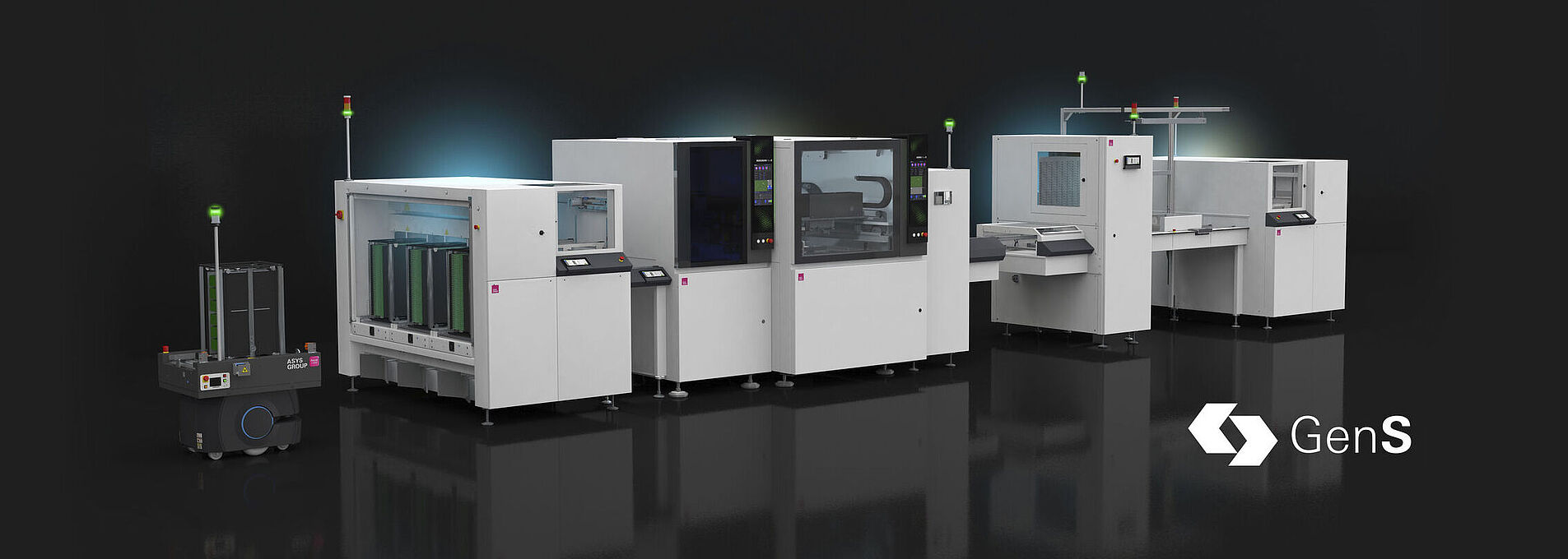 Modern machine line on a black background.