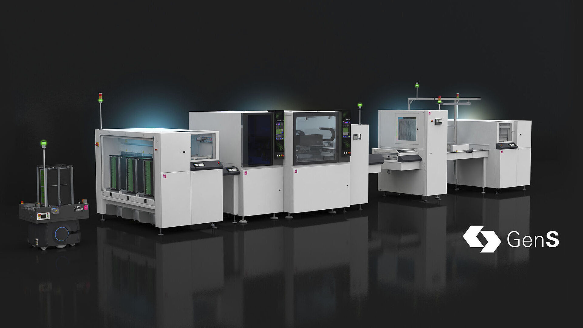Modern machine line on a black background.