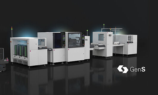 Moderne Maschinenlinie auf schwarzem Hintergrund.