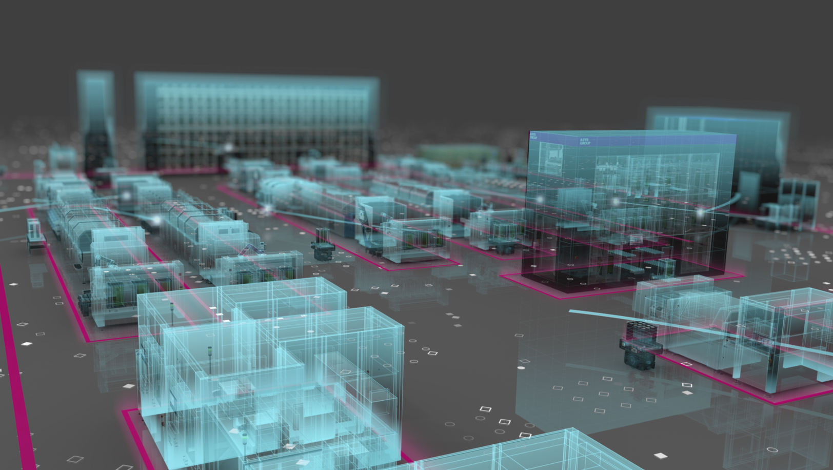Futuristic factory with transparent machines.