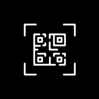 White pictogram of a QR code with an outer scanning corner frame on black background.