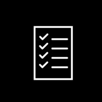 White pictogram of a checklist with four check marks arranged vertically on black background.