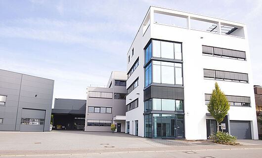 Front view of a modern building.