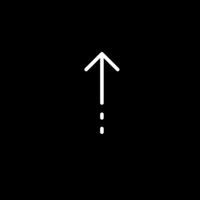 White pictogram of an upward arrow on black background.