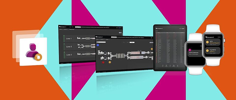Image showing two monitors, a tablet, and two smartwatches side by side.