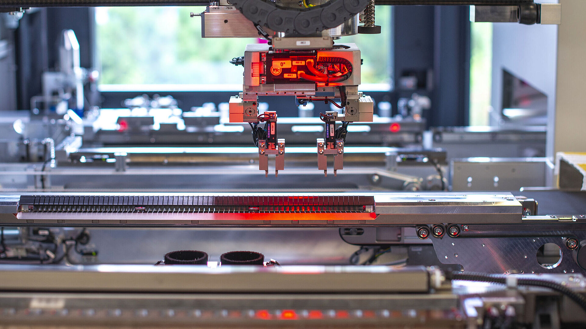 Interior view of an depaneling machine with dual spindle