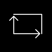 White pictogram of a rectangular symbol with an arrow pointing up left and an arrow pointing down right on black background.