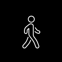 White pictogram of a running person on black background.