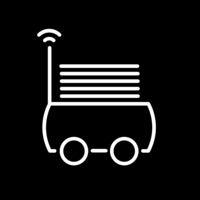 White pictogram of a side view of a transport module AIV on black background.