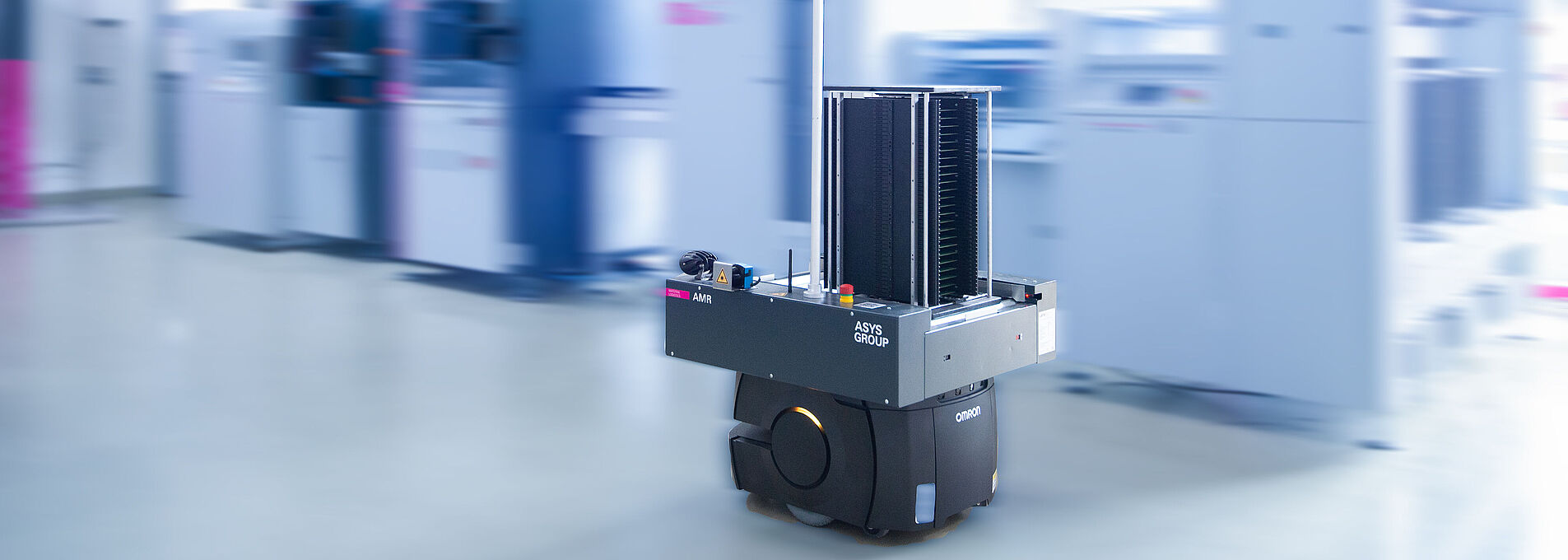 AMR in a demo room in front of a machine line.