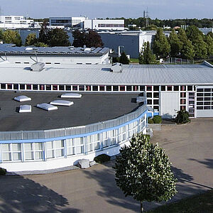 Top view of a flat building.