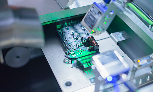 Interior view of a machine with a laser.