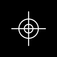 White pictogram of a crosshair on black background.