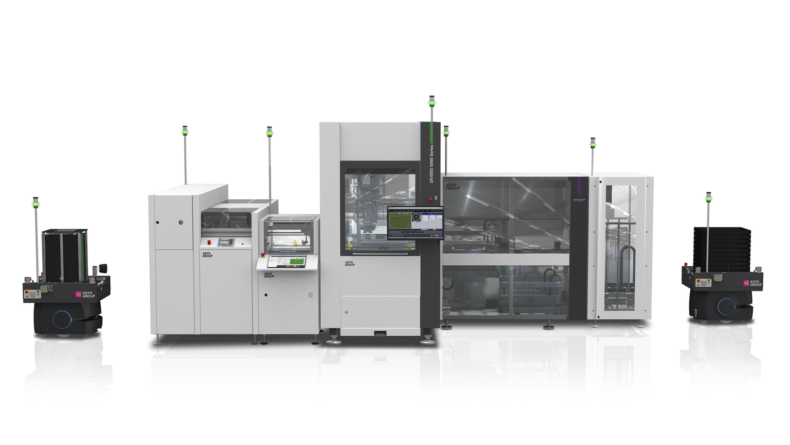 Depaneling machine with transport modules.