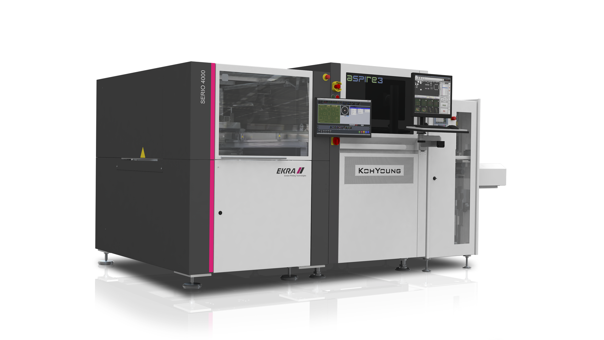 Stencil printing system next to a handling machine.
